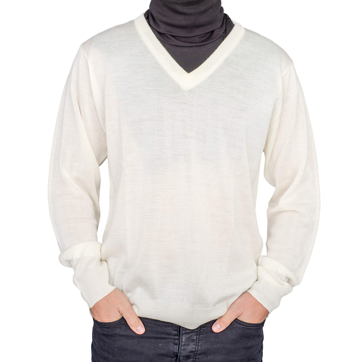 Crazy Cousin White V-Neck Sweater with Black Dickey