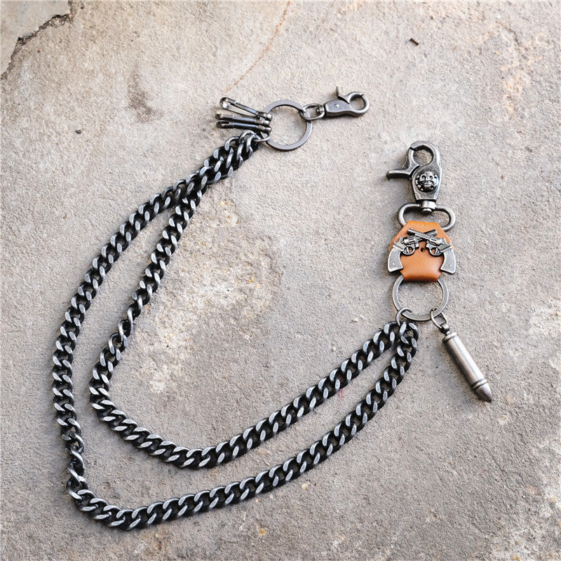 Punk double gun bullet pendant cowhide metal thick trouser chain