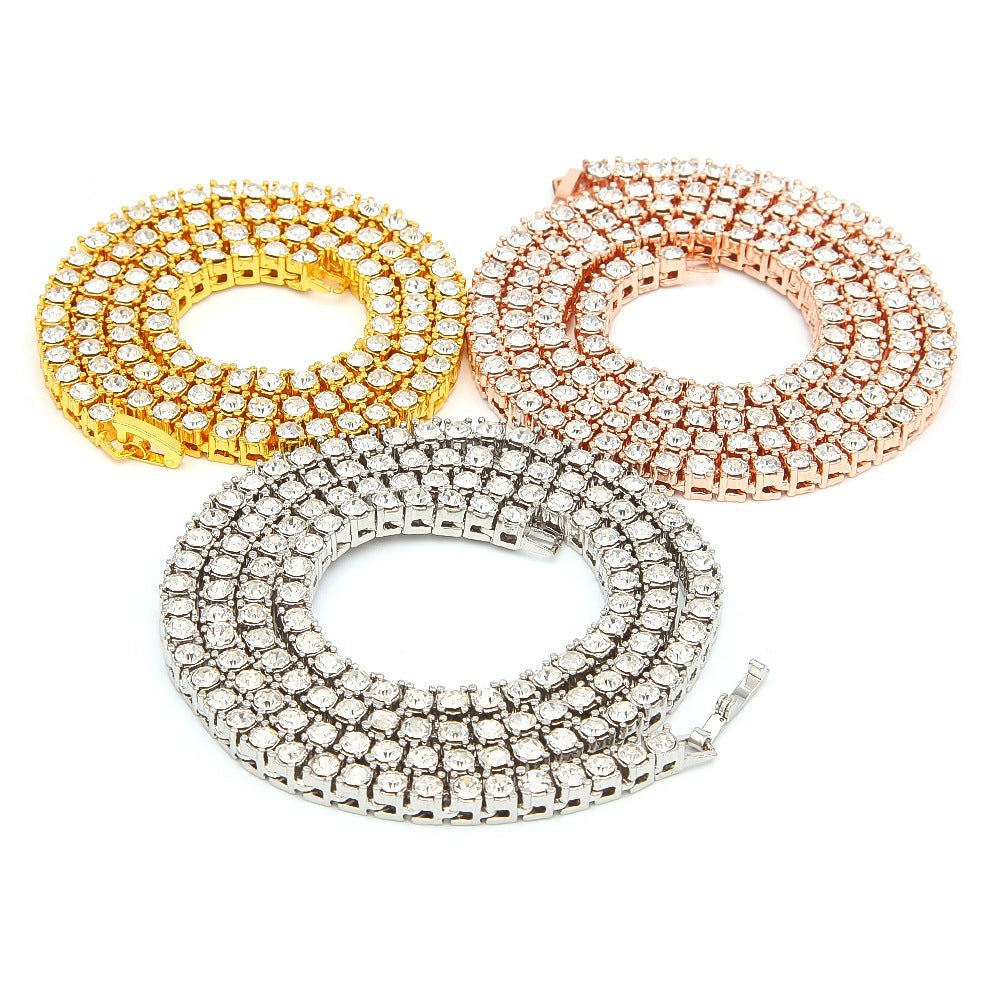 mens gold Rhinestone Row Tennis Chain necklace