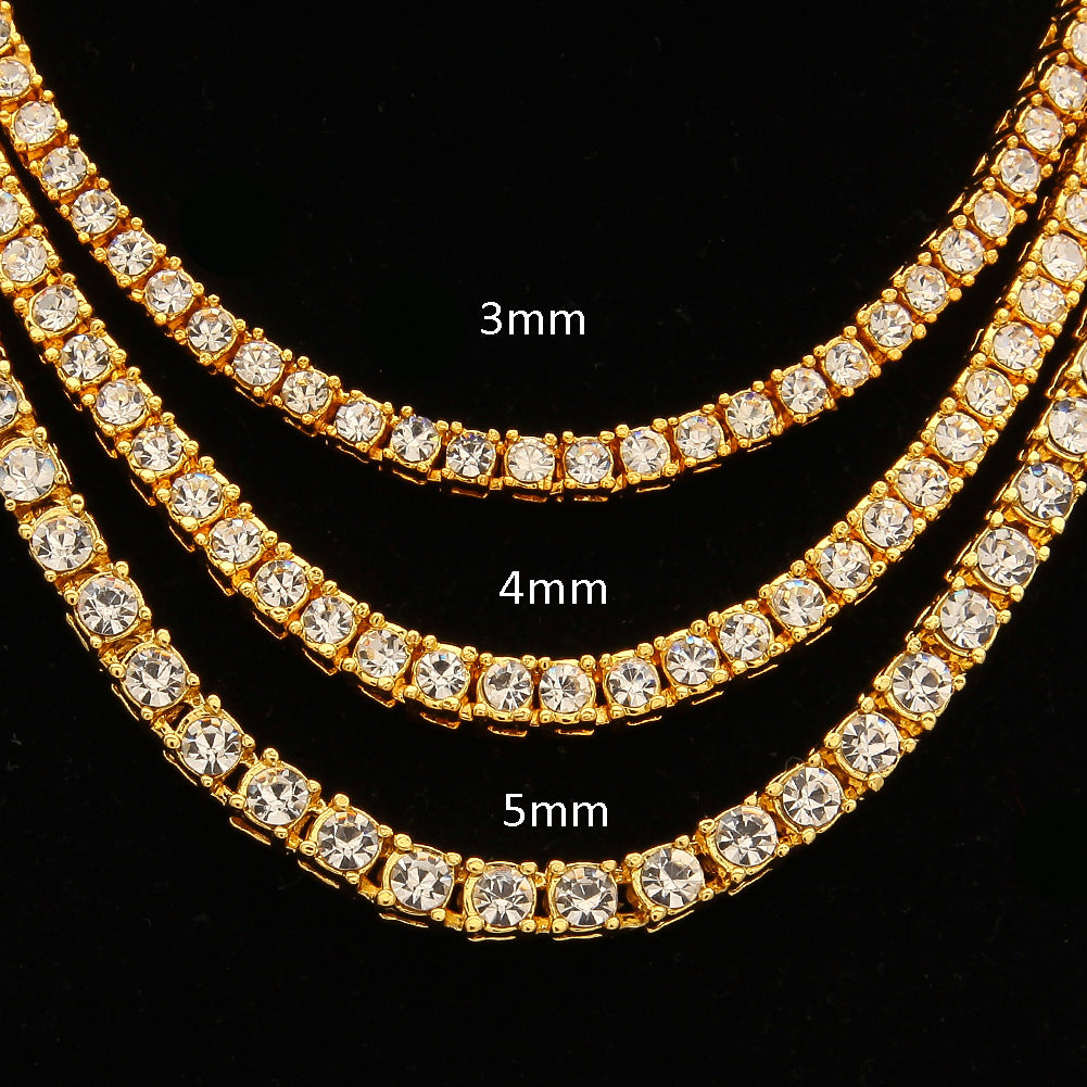 mens gold Rhinestone Row Tennis Chain necklace