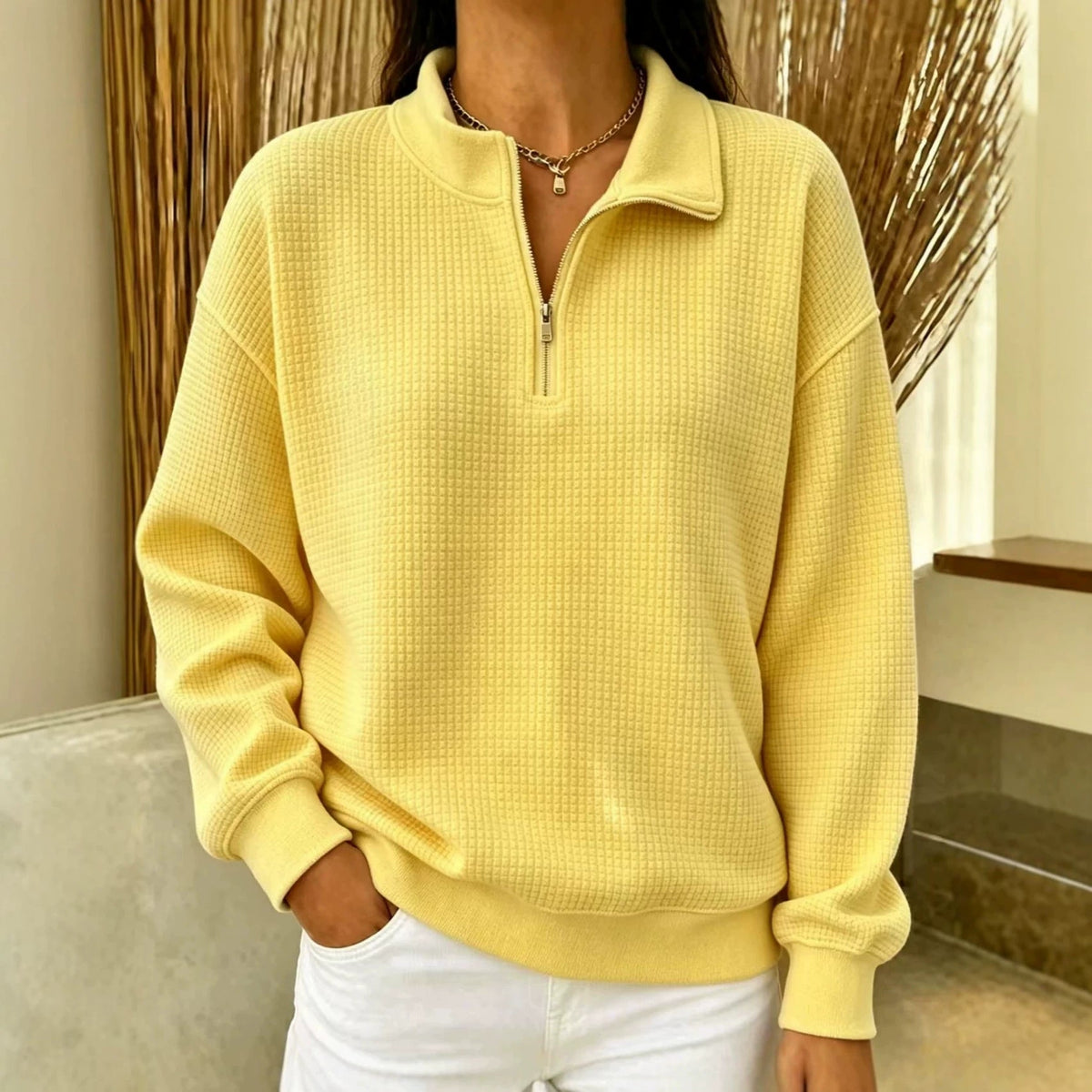 Solid Color Stand Collar Long-sleeve Zipper Stitching Women&
