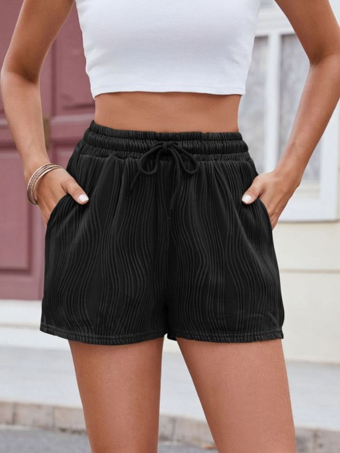 Florira Texture Drawstring Shorts