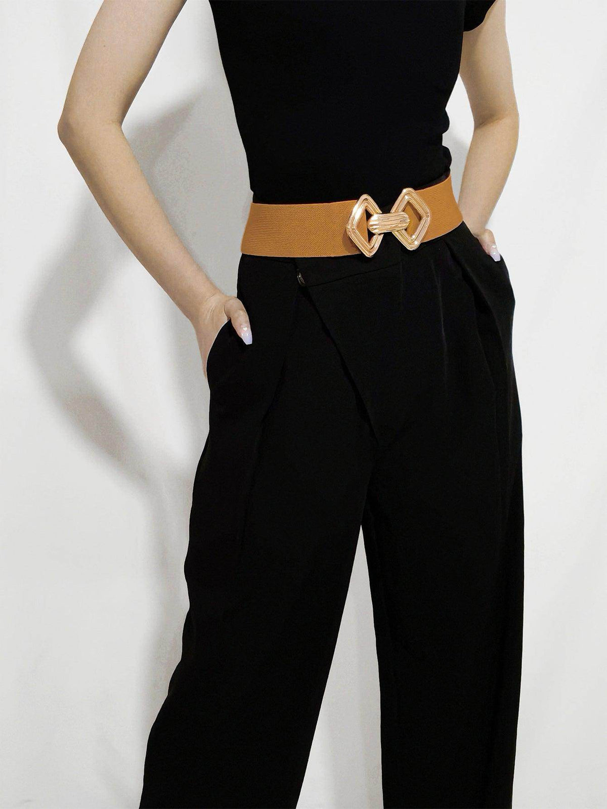 Geometric Buckle Elastic Wide Belt for Stylish Comfort