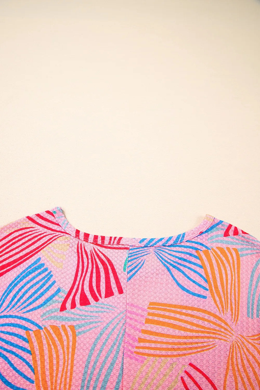 Printed Waffle Knit Oversized T-Shirt