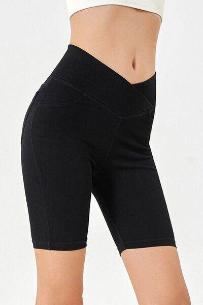 Basic Bae Asymmetrical Waist Denim Shorts With Pockets