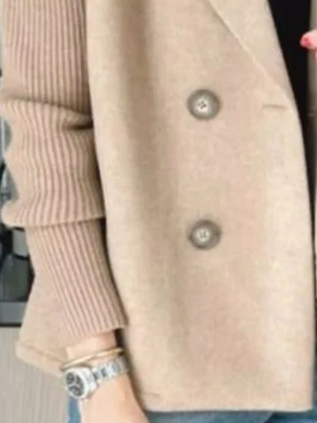 Full Size Knit Sleeve Double-Breasted Outerwear Plus Size