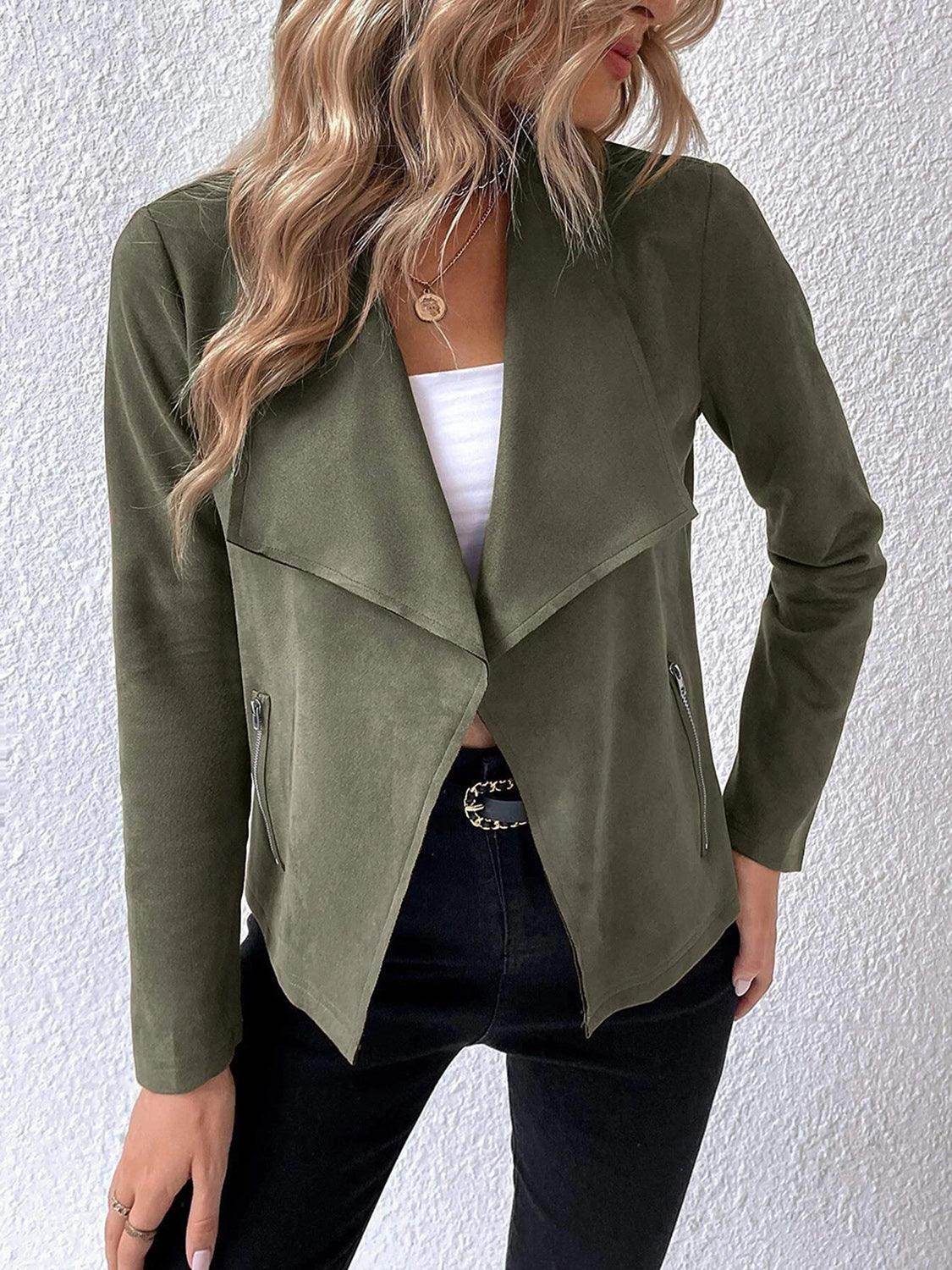 Collared Neck Long Sleeve Jacket for Everyday Wear