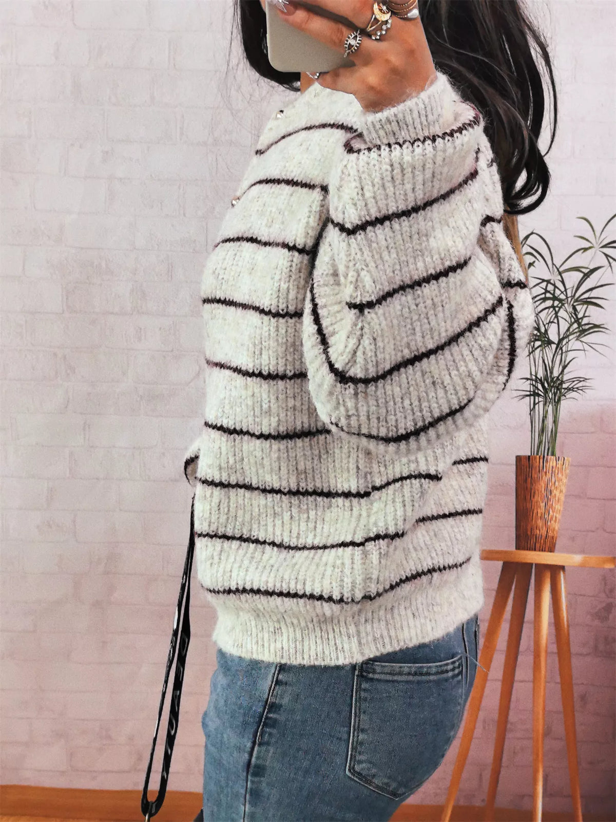 Striped Button Up Long Sleeve Cardigan