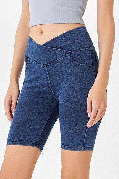 Basic Bae Asymmetrical Waist Denim Shorts With Pockets