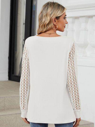Cutout Round Neck Long Sleeve T-Shirt with Lace Detail