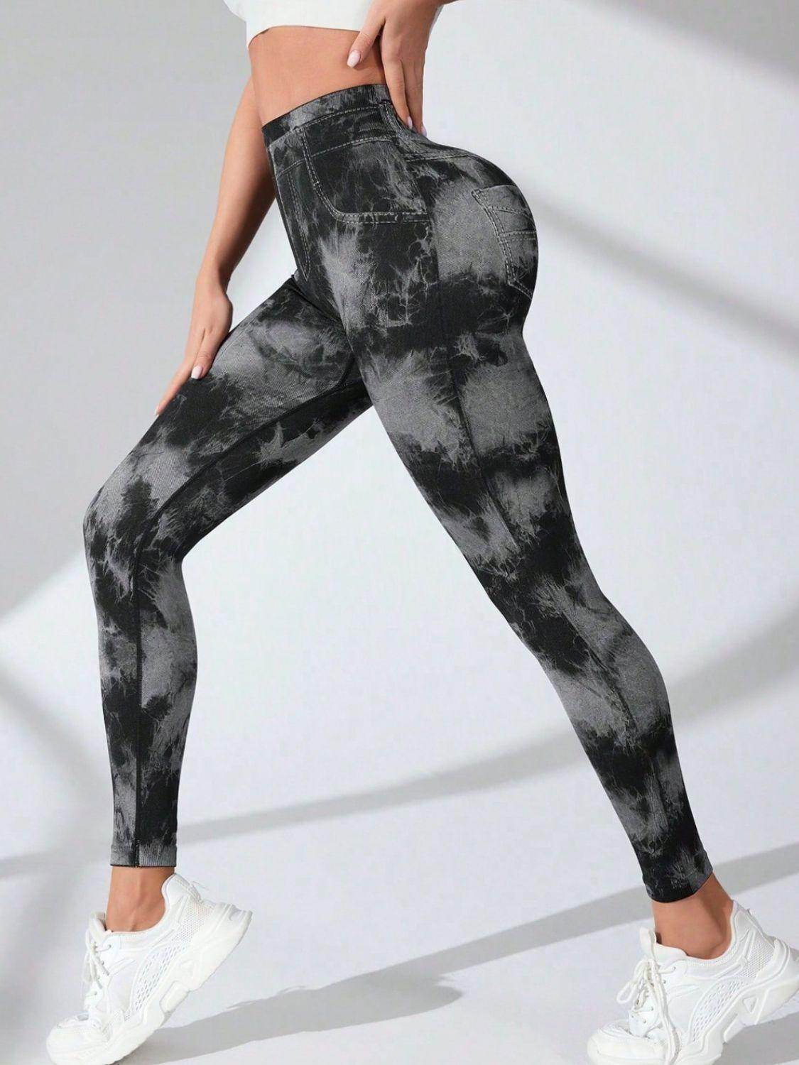 Tie-Dye High Waist Active Leggings with Pockets for Comfort