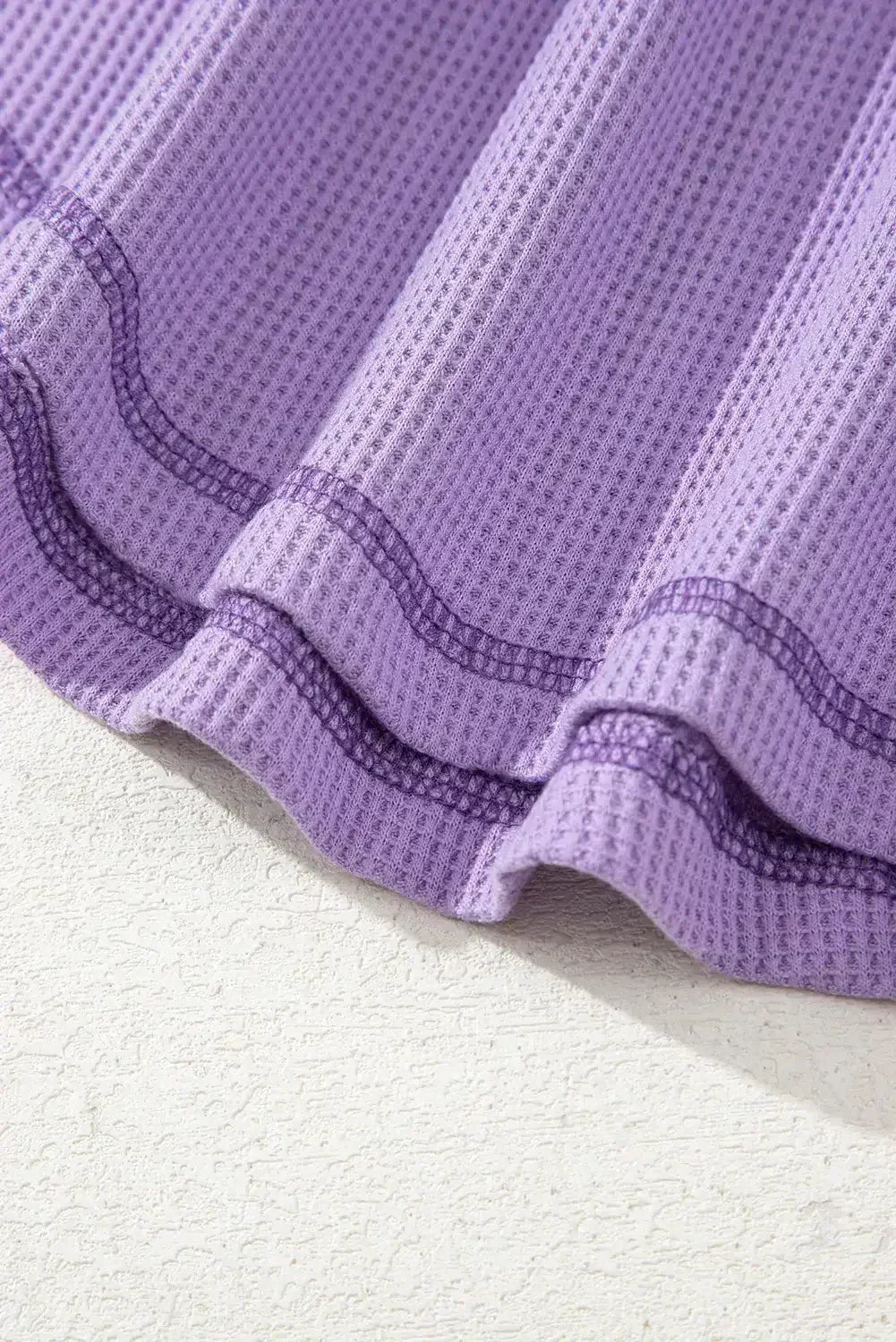 Blue Exposed Seam Drop Sleeve V Neck Waffle Textured Top