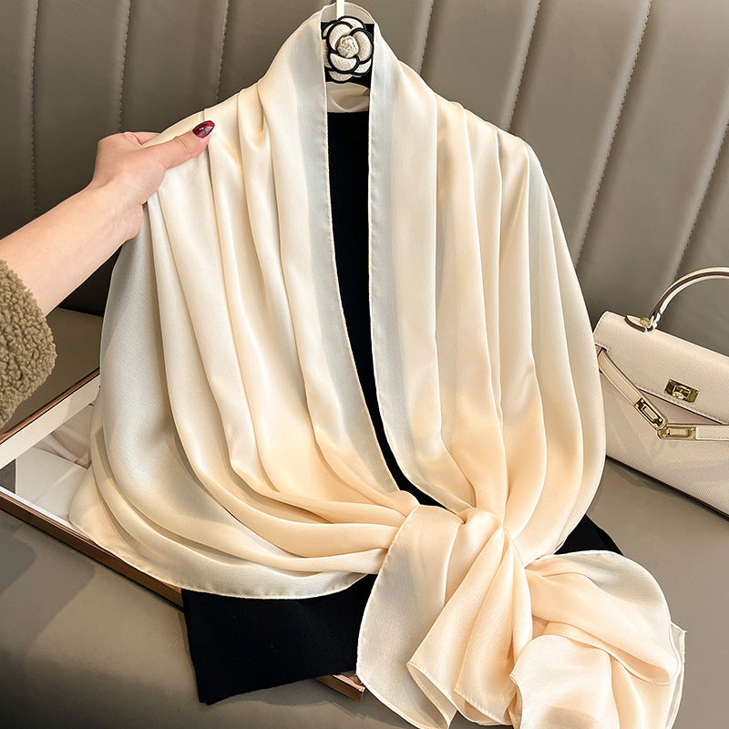 Korean-style Springautumn New Solid-color Summer Sun-protection Beach Scarf Womens Silk Scarf