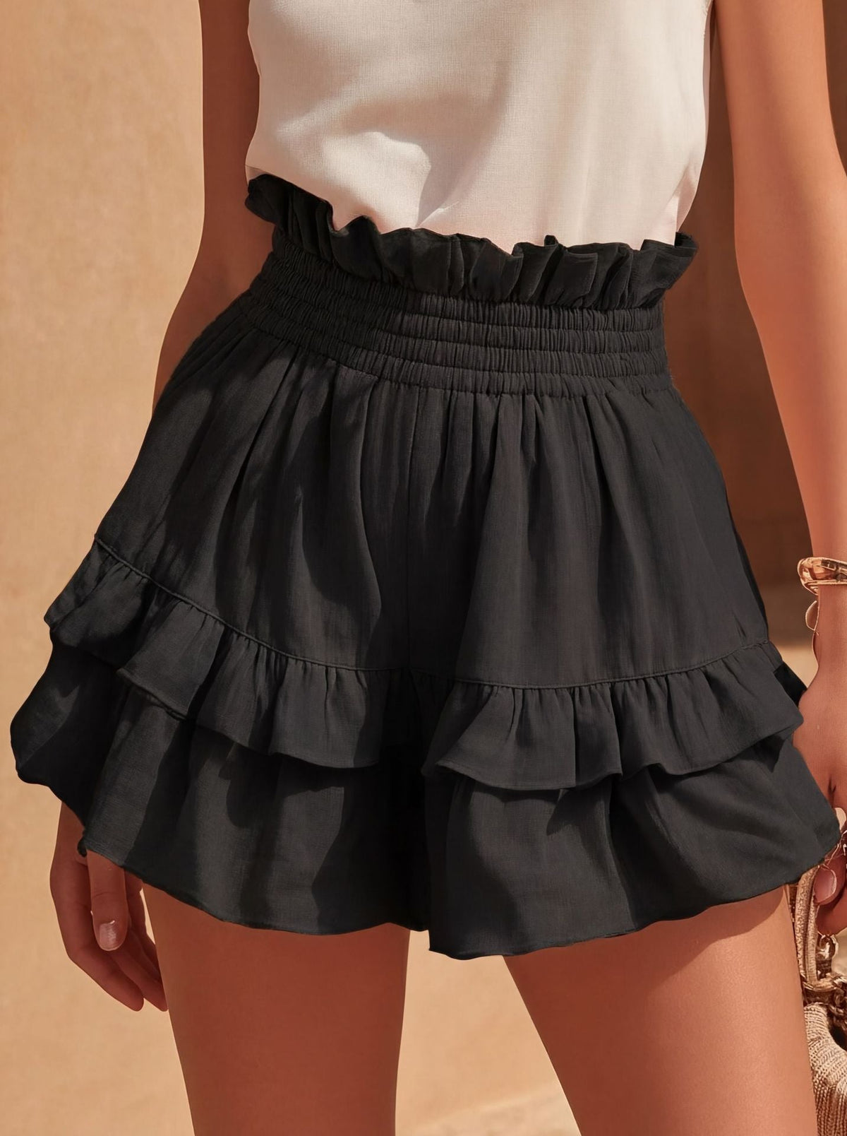 Casual Fashion Drawstring Waist Ruffle Shorts