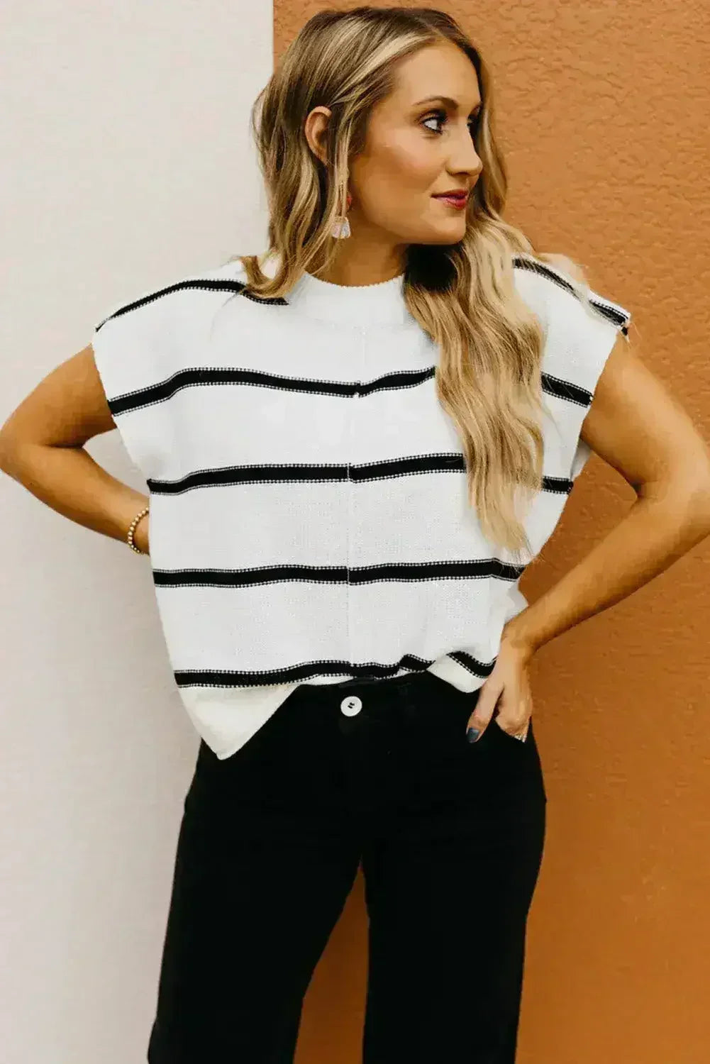 Batwing Stripes Sleeve Sweater - Striped Oversized Tee | Femstylo