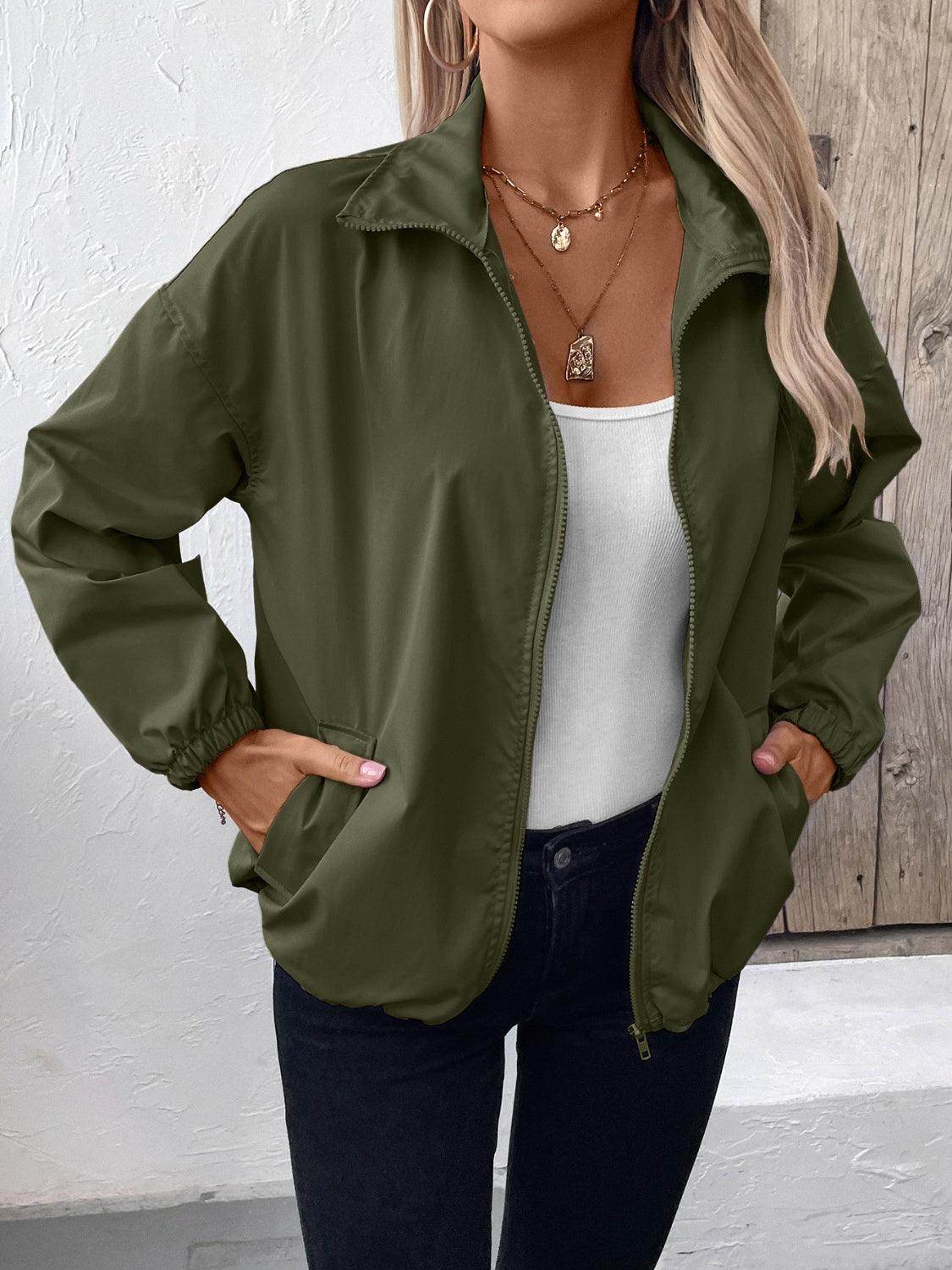 Ivy Lane Pocketed Zip Up Long Sleeve Jacket for Women