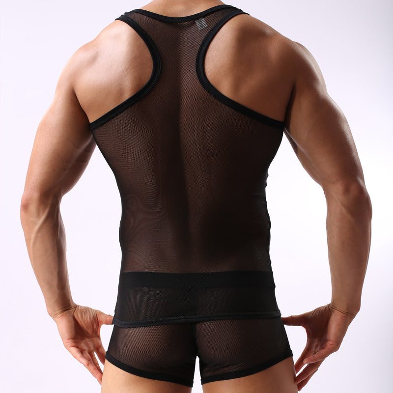 Fitness Transparent Cutout Mesh Men&