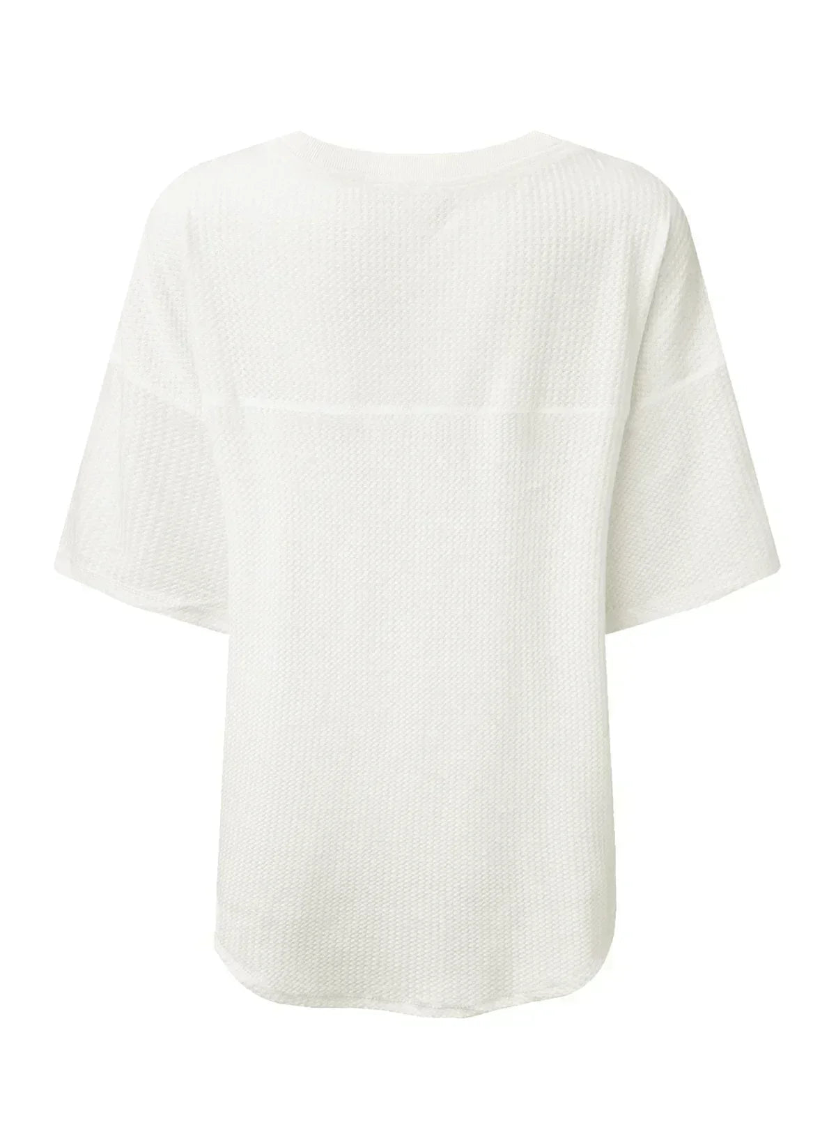 White Waffle Texture V Neck Drop Shoulder Loose Tee