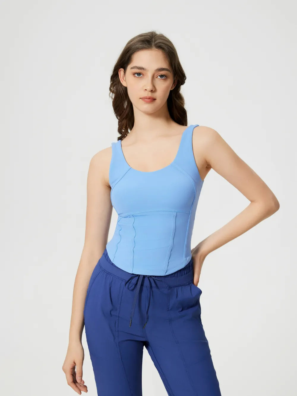 Millennia Round Neck Wide Strap Active Tank with Detachable Chest Pads