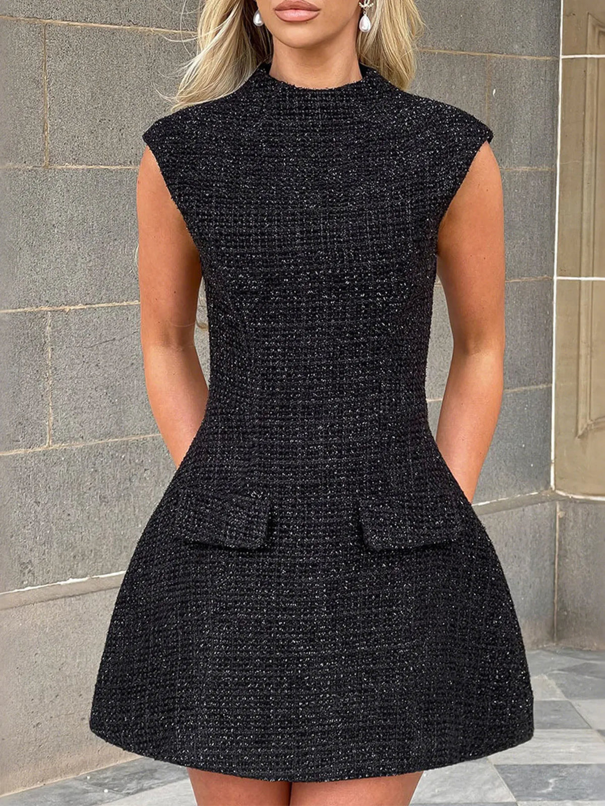 Cutout Back Round Neck Cap Sleeve Mini Dress