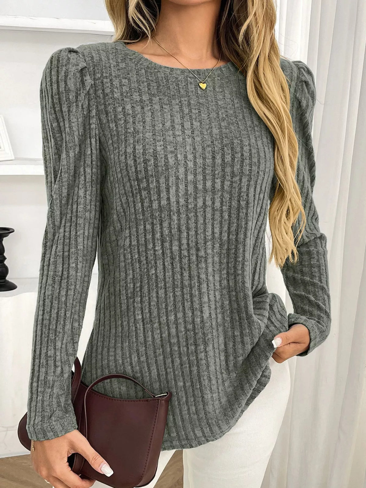 Round Neck Puff Sleeve T-Shirt