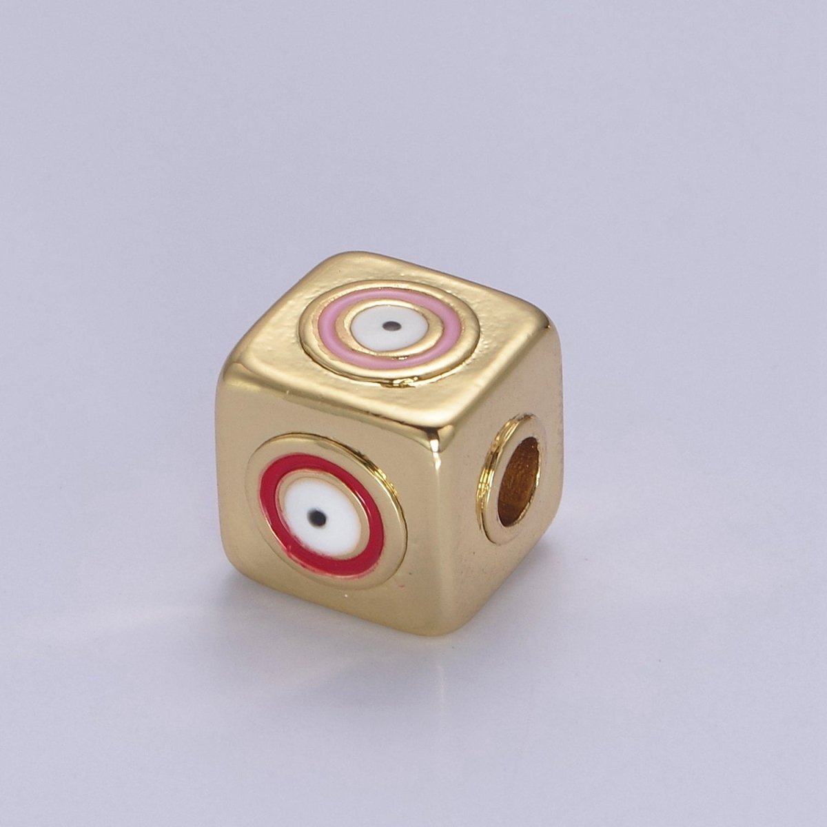 9mm Evil eye Cube charm Beads, Square Spacer Beads on Four Sides, Turkish Evil Eye, Gold bead Spacer Lucky Symbol Cube Bead B-774 to B-779