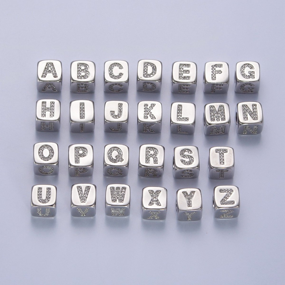 9x9mm Silver Initial Letter Beads, Alphabet Beads, Initial Beads, Alphabet Blocks Micro Pave Initial Block Charm for Bracelet Necklace Supply A-A1939-A-A1951