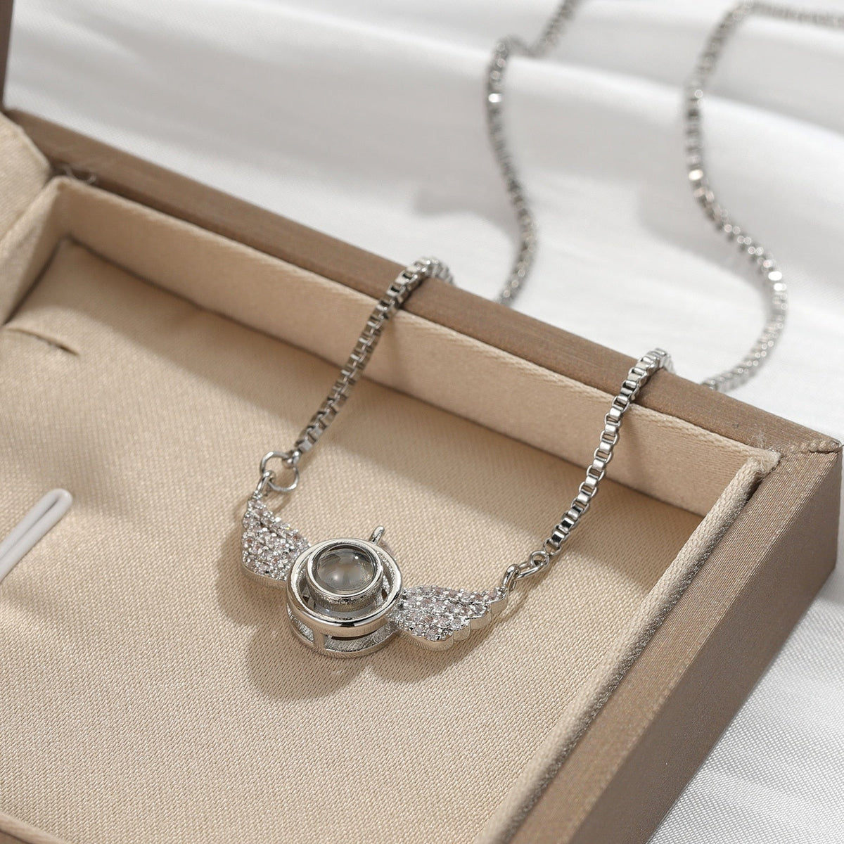 New Personalized Angel Wing Pendant Custom Photo Projection Necklace