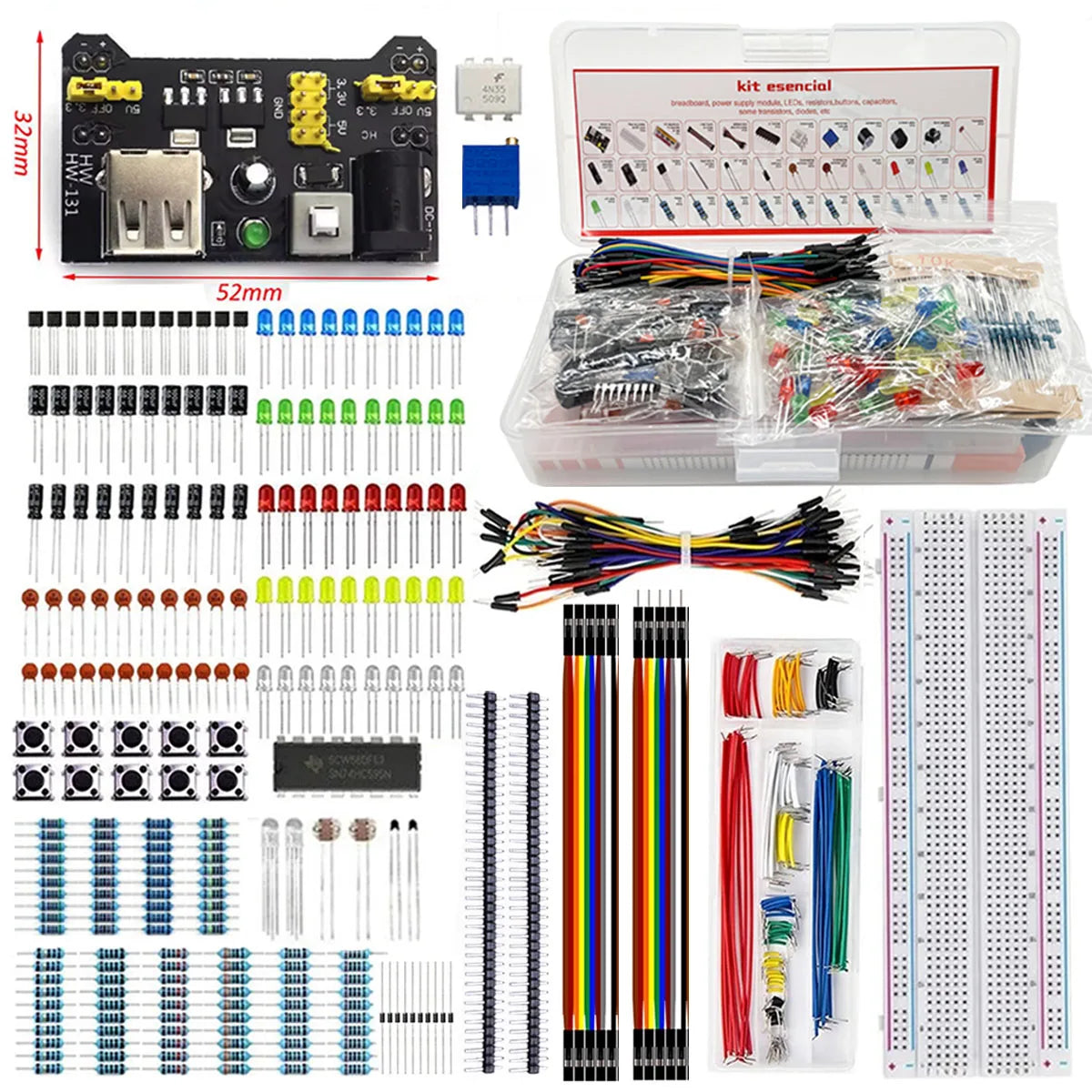 Start 830 Breadboard Kit MB-102 for UNO R3 Component Pack Beginner Electronic Components Electrolytic Capacitor Resistor led