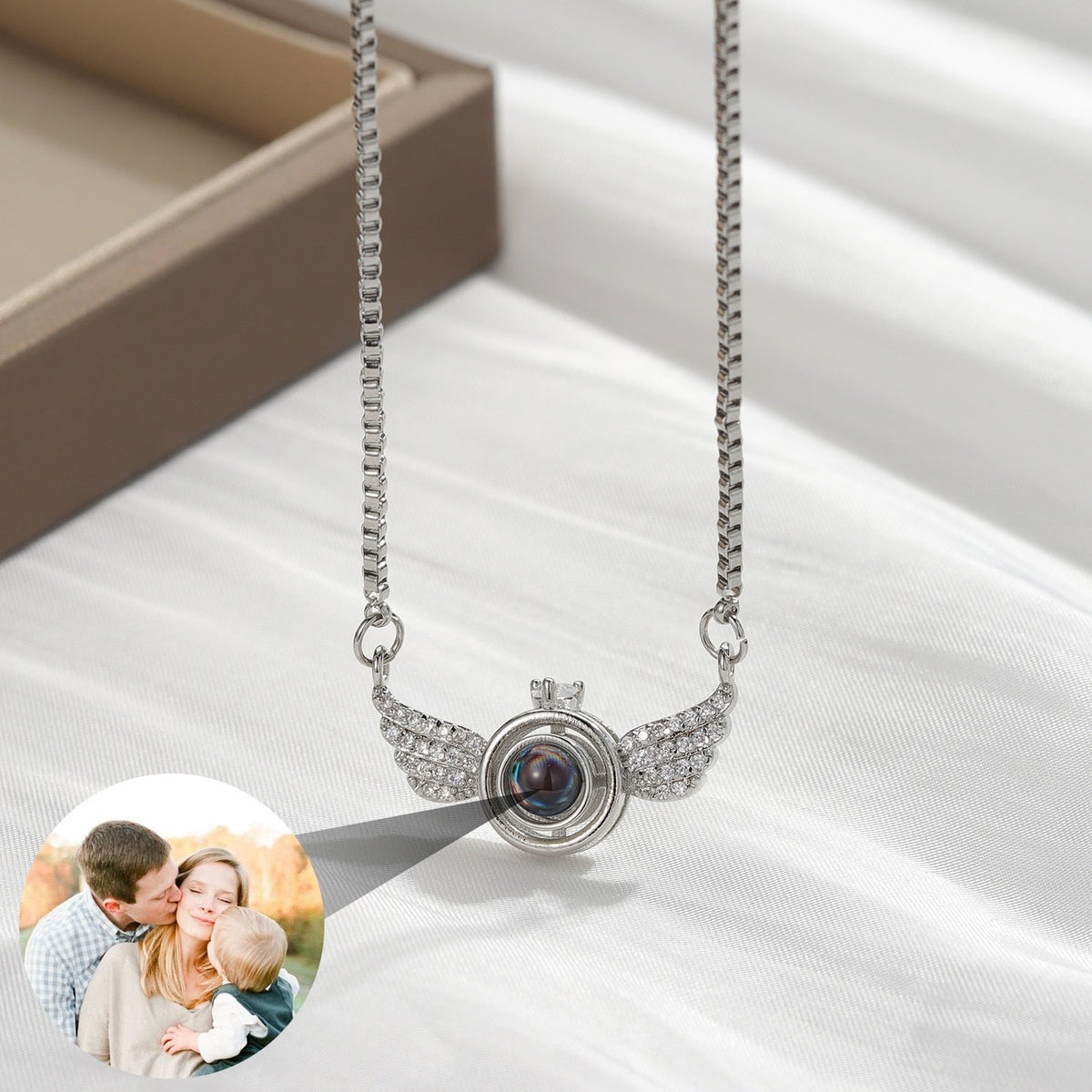 New Personalized Angel Wing Pendant Custom Photo Projection Necklace