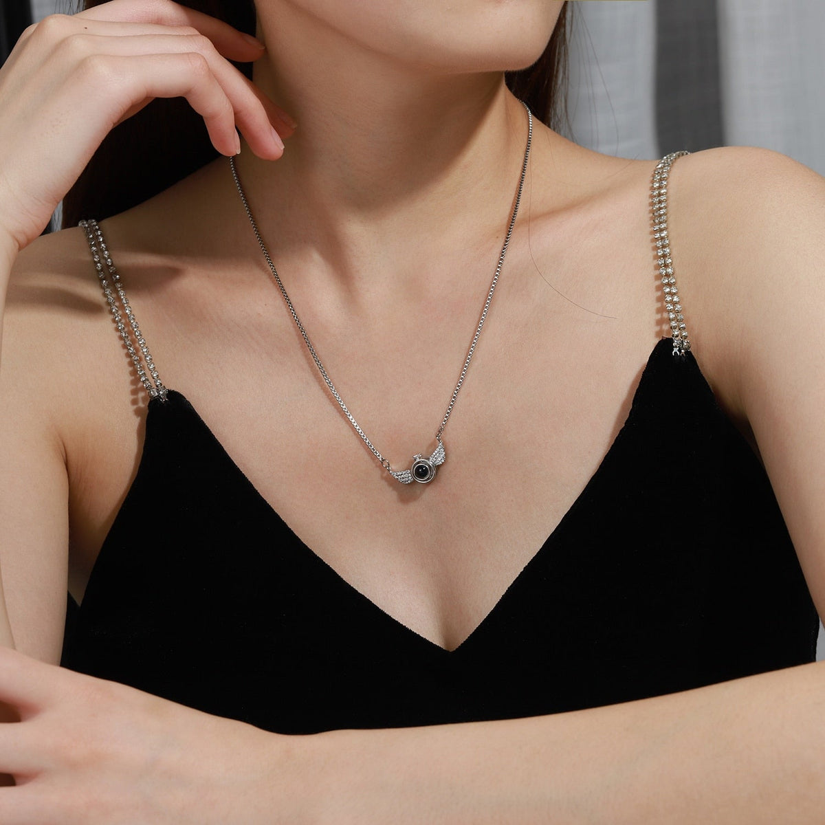 New Personalized Angel Wing Pendant Custom Photo Projection Necklace