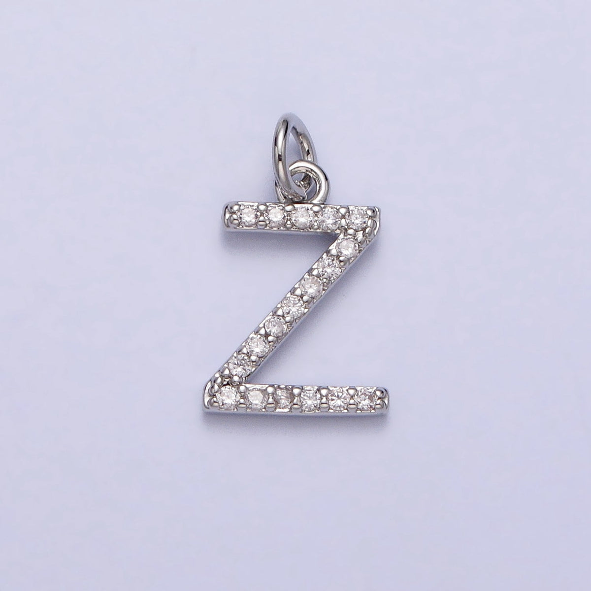 Clear Micro Paved CZ Initial Alphabet Letter Silver Personalized Charm | A-546-A-558