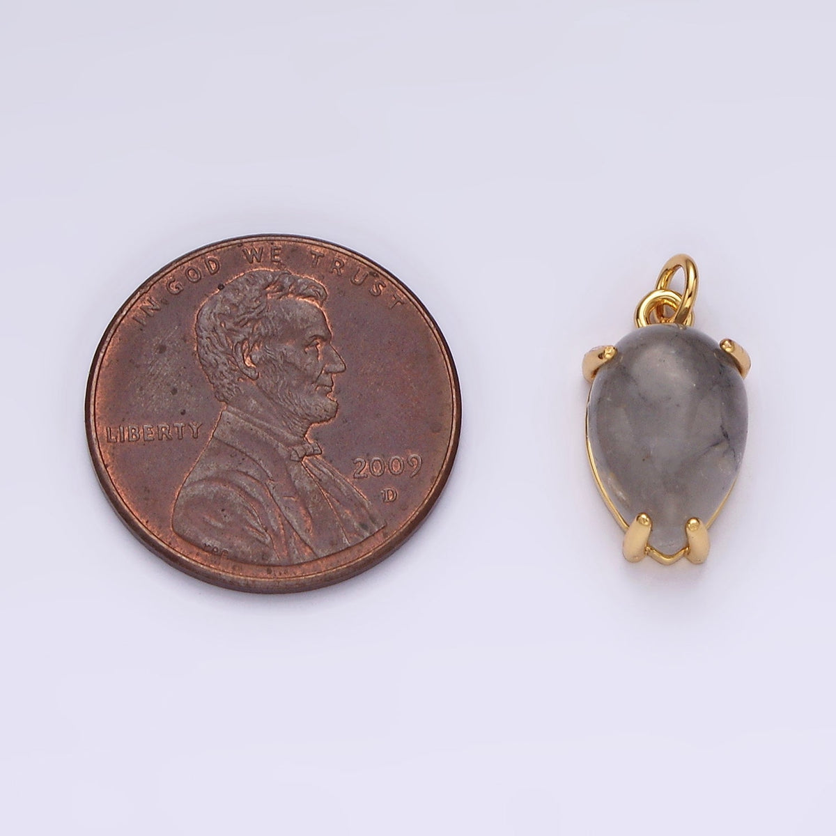 14K Gold Filled 16.5mm Teardrop Grey Agate Gemstone Charm | AC786