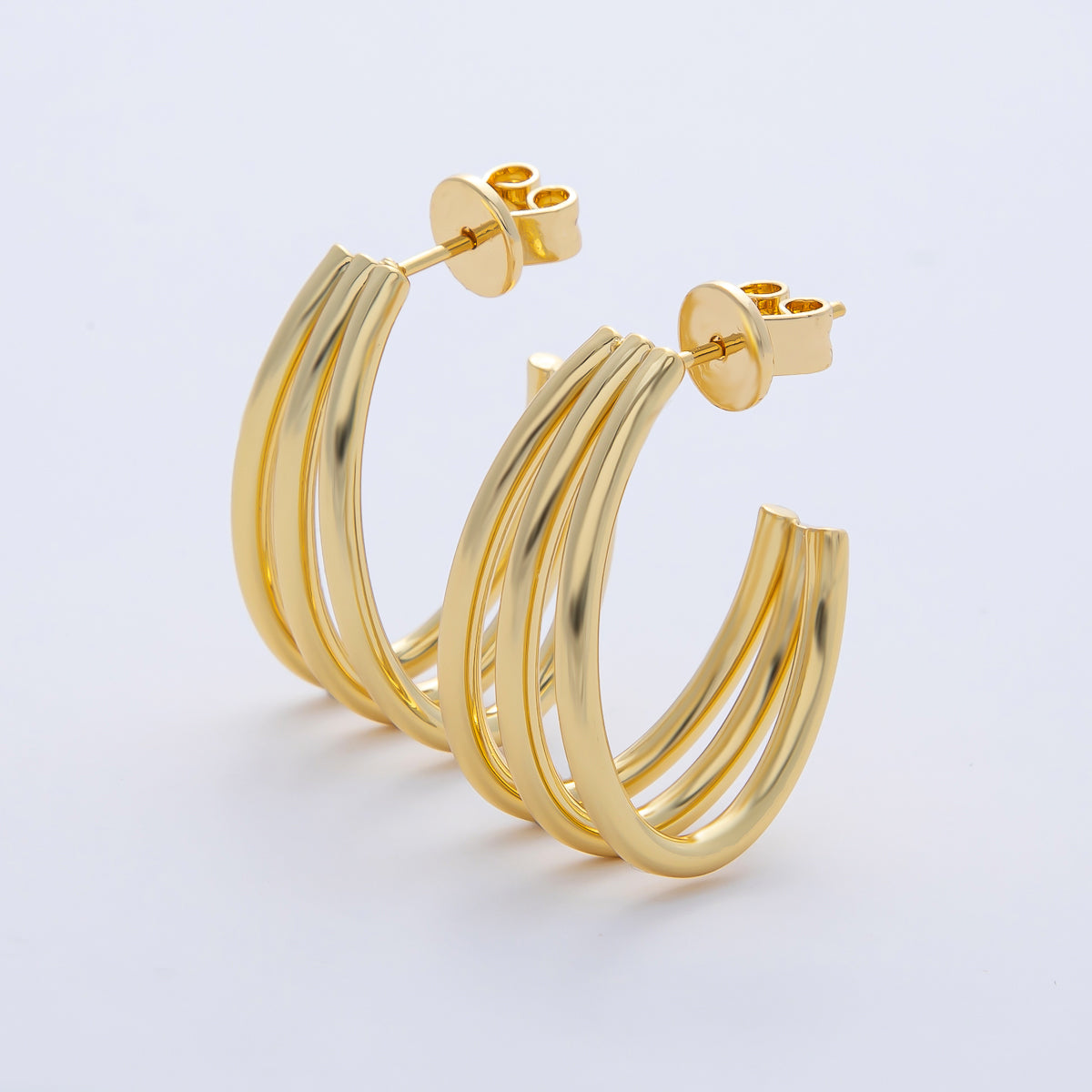18K Gold Filled 25mm Triple Band Claw J-Shaped Hoop Earrings | AD1647