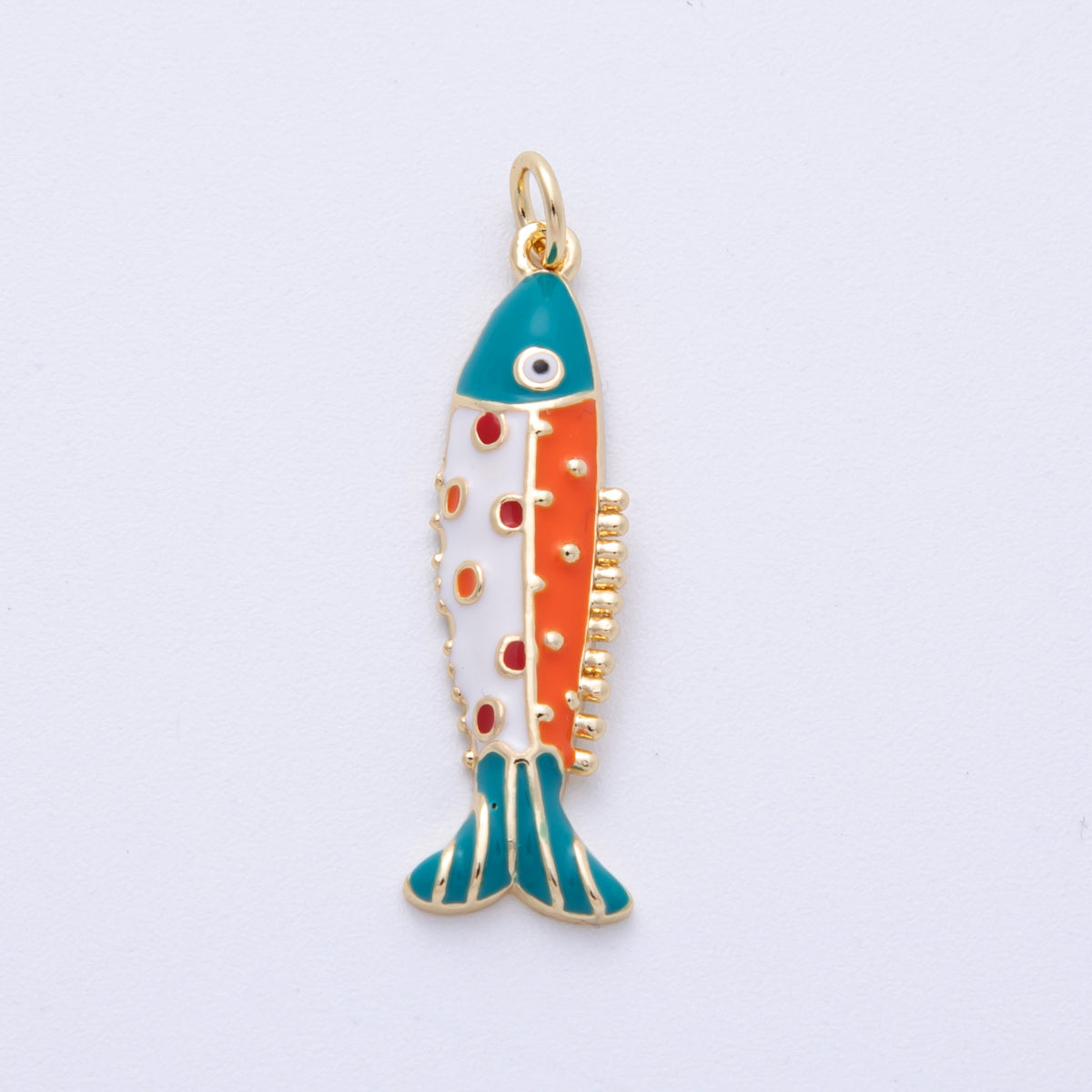 18K Gold Filled 30.5mm Multicolor CZ Enamel Fish Sardine Charm | AF1306