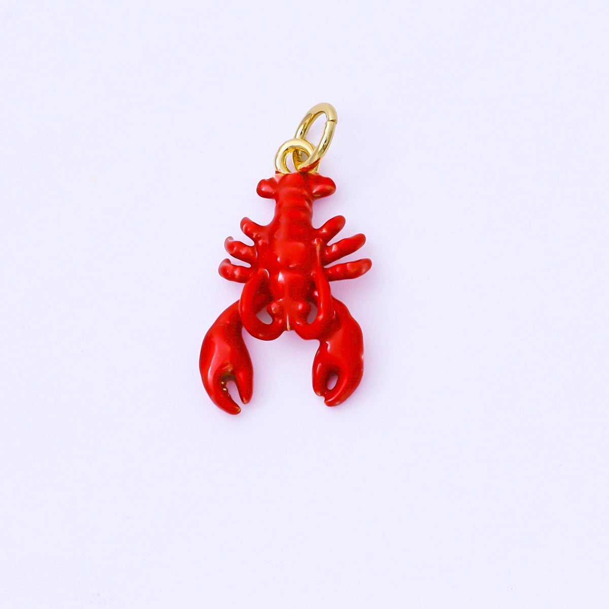 24K Gold Filled 20mm Red Enamel Sea Crawfish Lobster Animal Mini Charm | AF1512