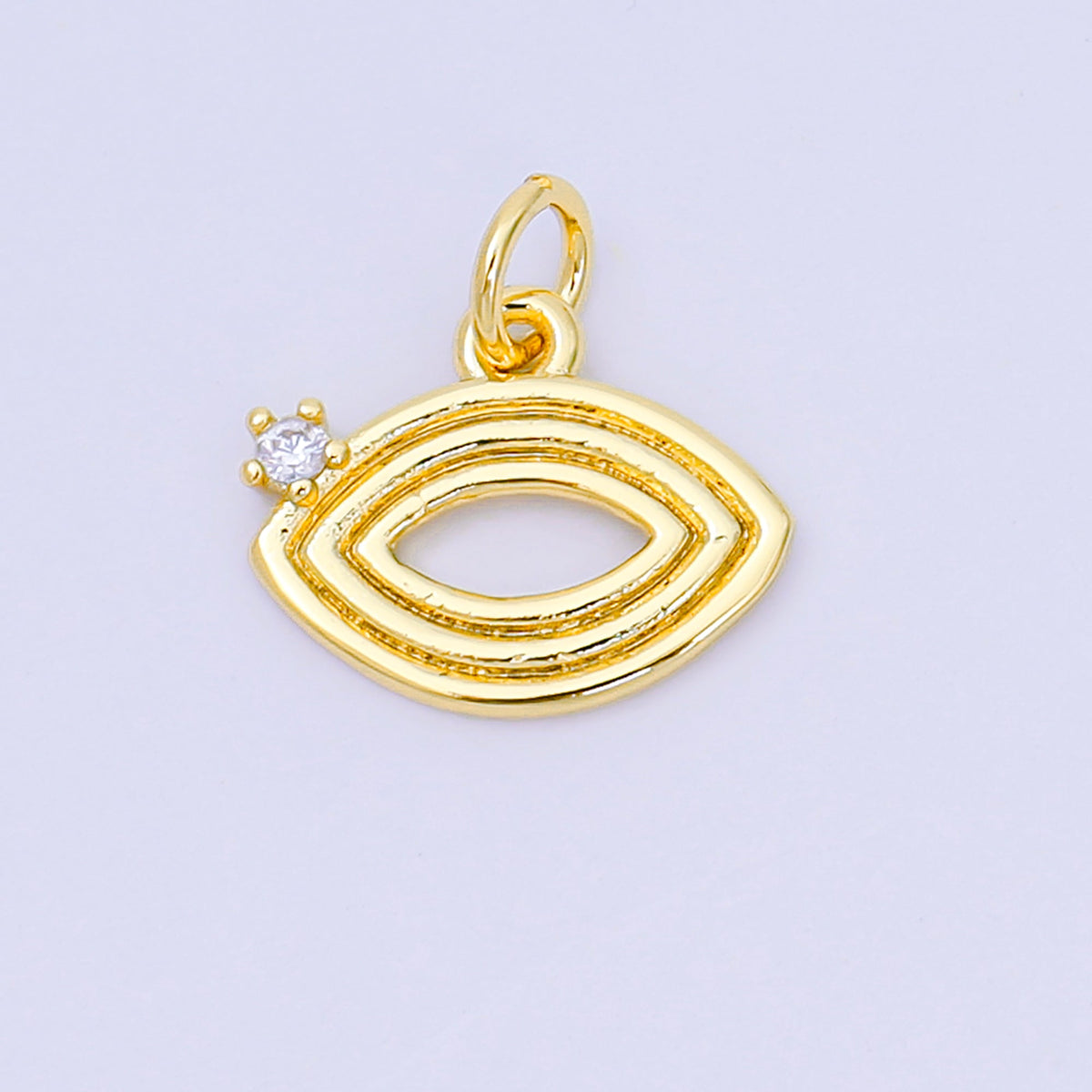 24K Gold Filled 11mm Clear CZ Open Ribbed Navette Geometric Charm | AH640