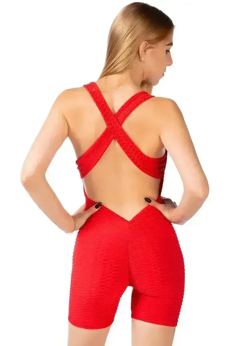 Back Cross Strap Yoga Jumpsuit – Moisture-Wicking 95% Polyester | Femstylo