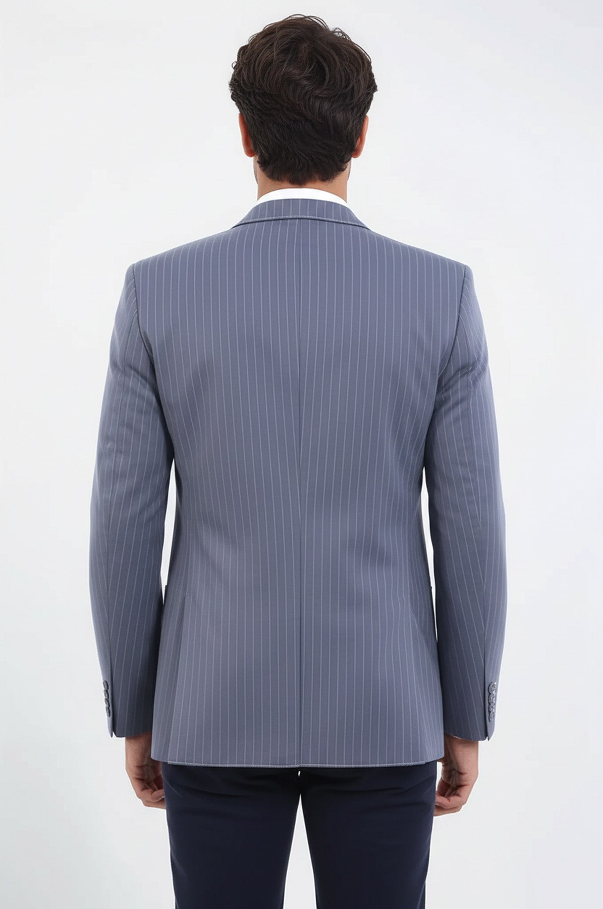 Striped Single Slit Crested Bag Pocket Grey Jacket-Wessi
