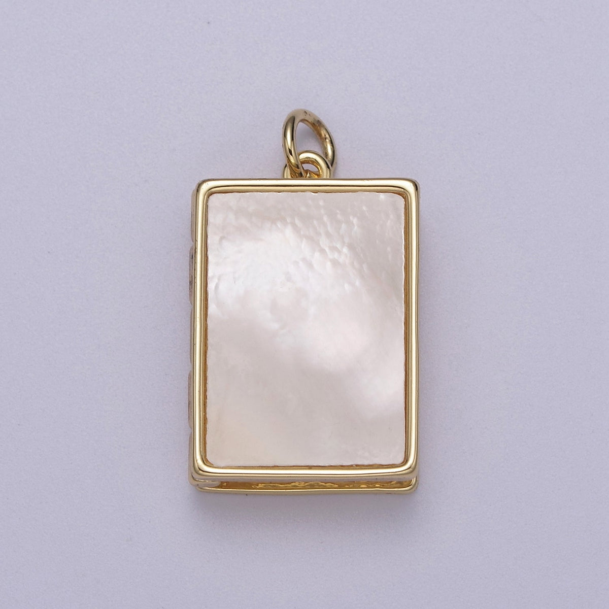 24K Gold Filled 25mm Mother of Pearl Rectangle Locket Charm | C00112