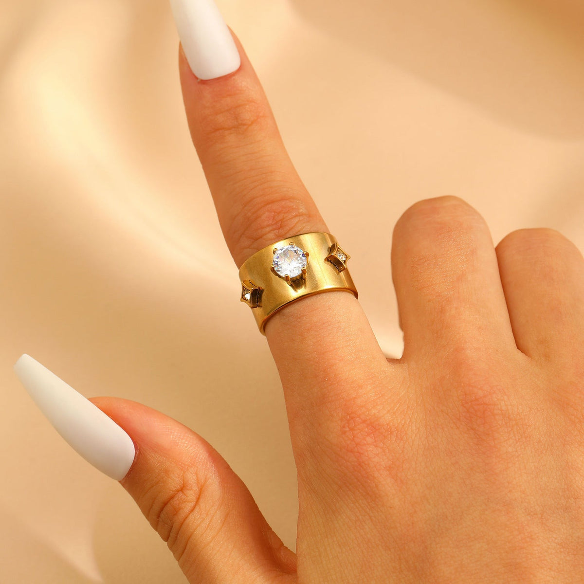 Stainless Steel Zircon Line Ring