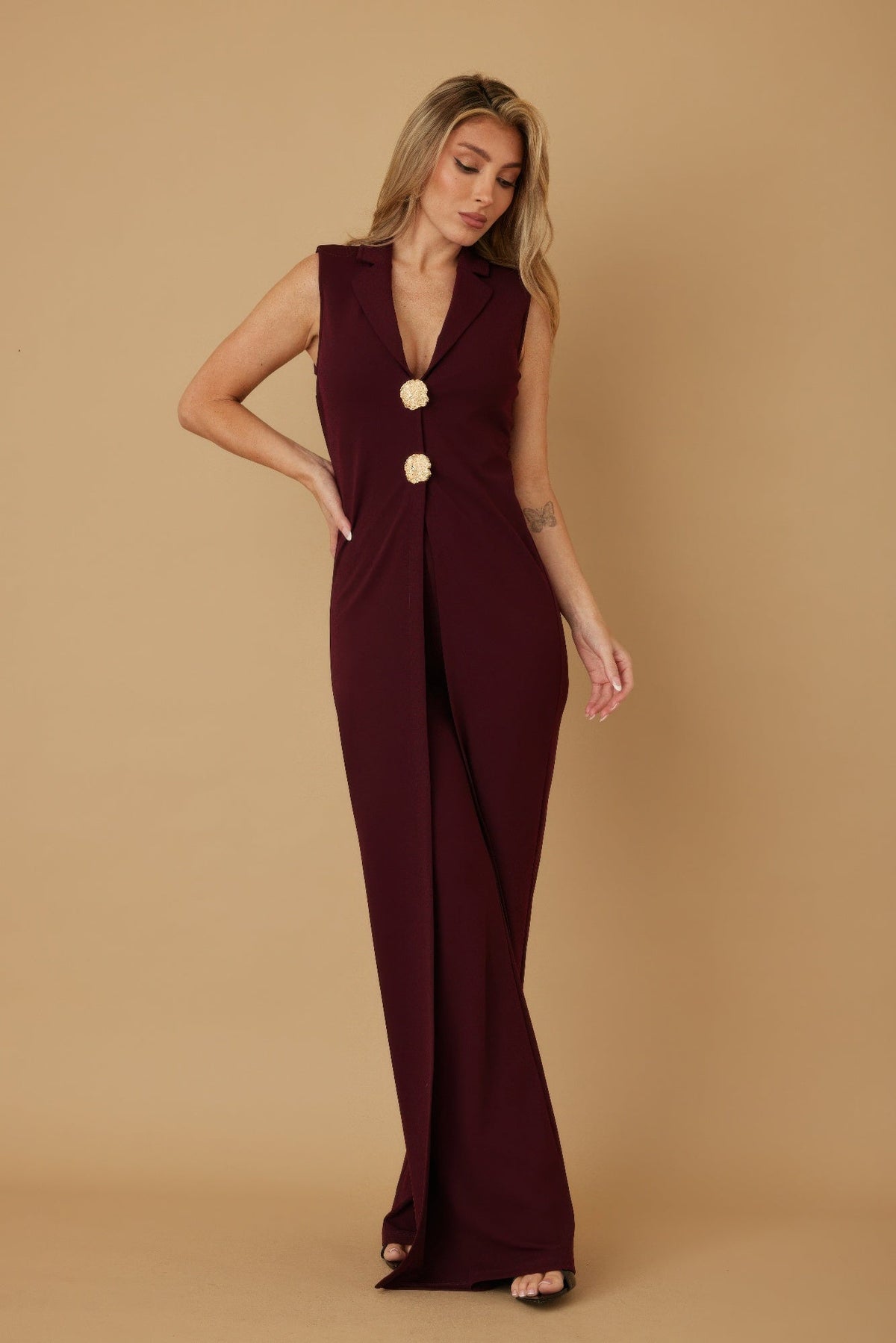 Open Flap With Metal Shank Button Jumpsuit