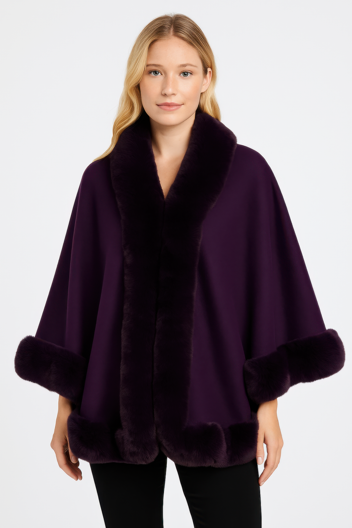 Faux Fur Trim Open-front Cape Jacket