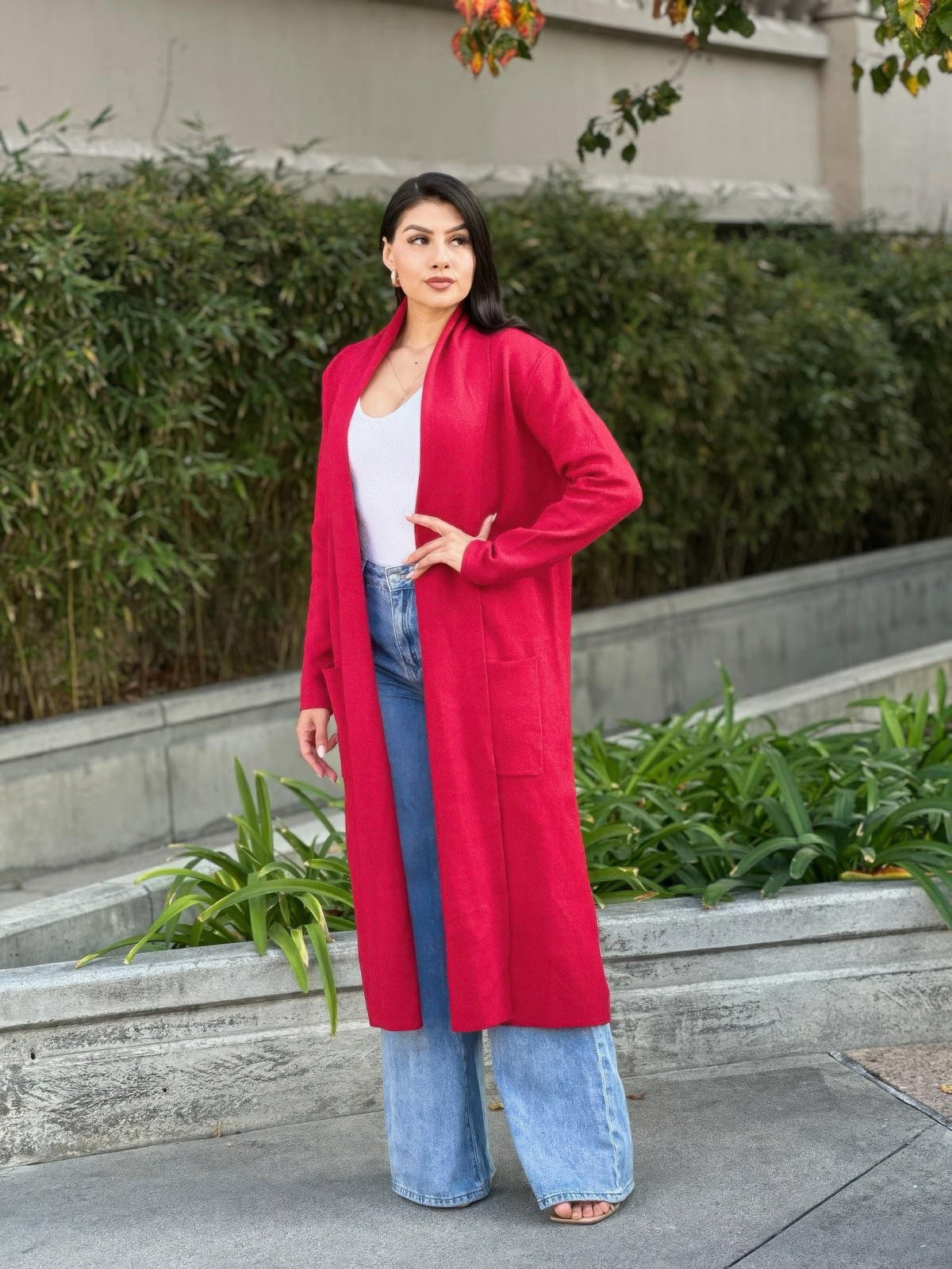 Clover Fine Knit Midi Cardi Cardigan With Pockets