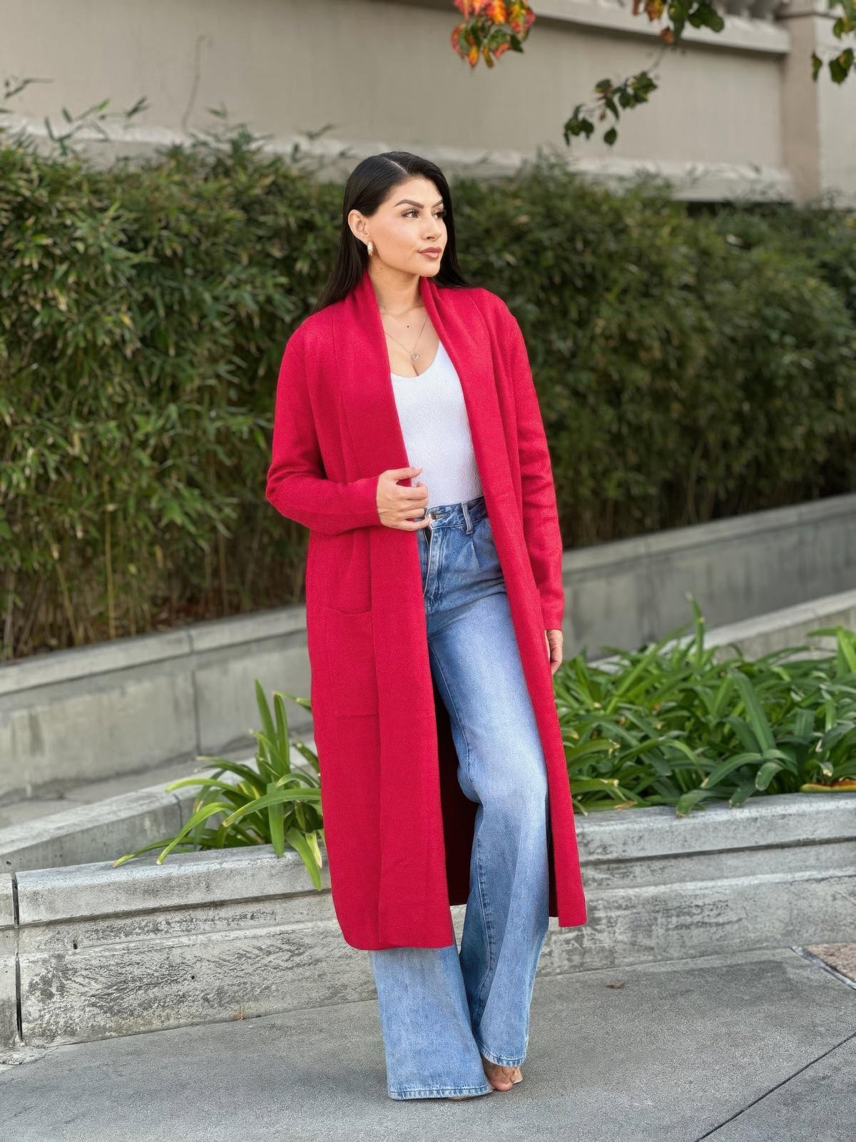 Clover Fine Knit Midi Cardi Cardigan With Pockets
