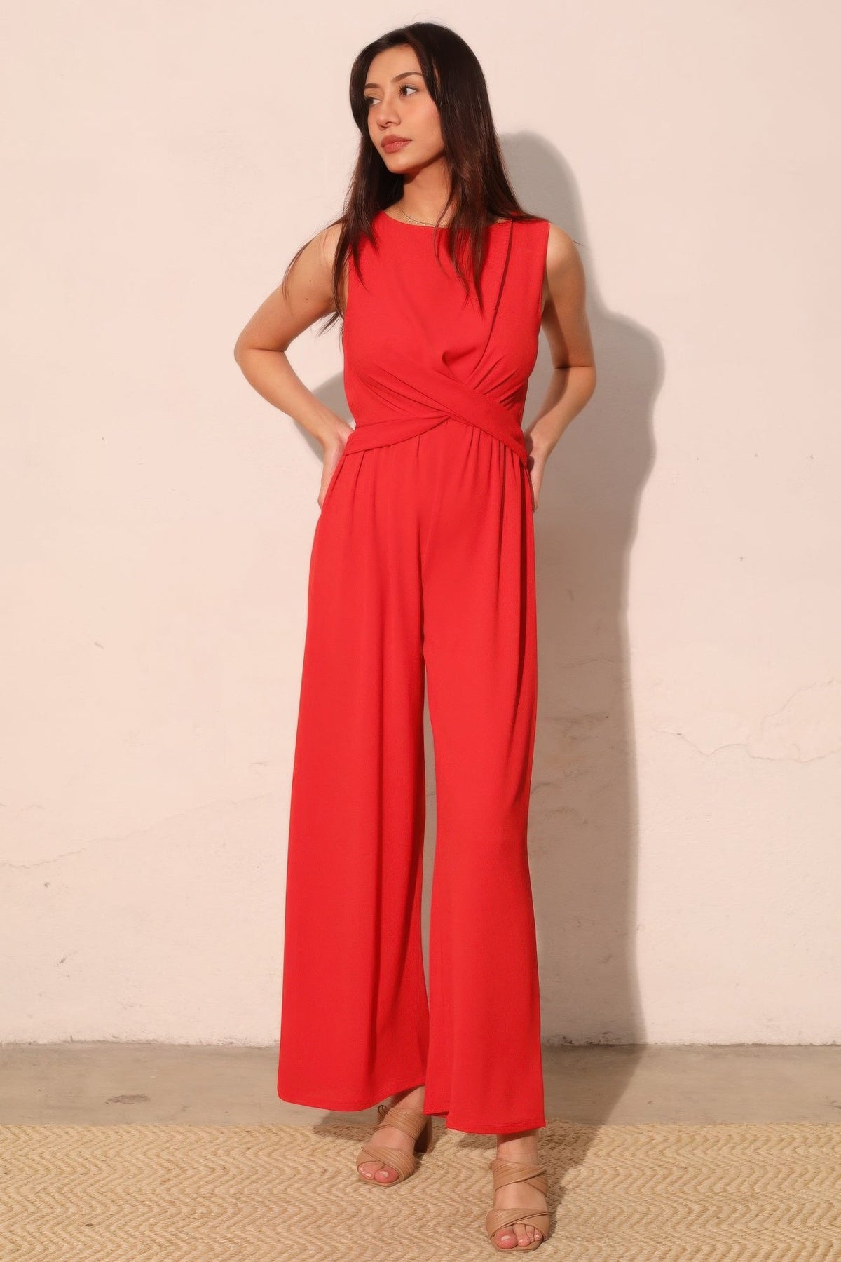 Textured Solid Twist Front Jumpsuit