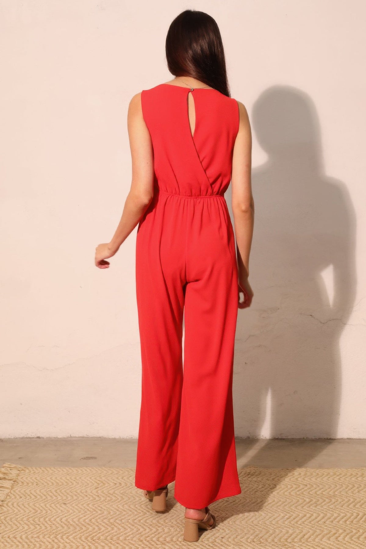 Textured Solid Twist Front Jumpsuit