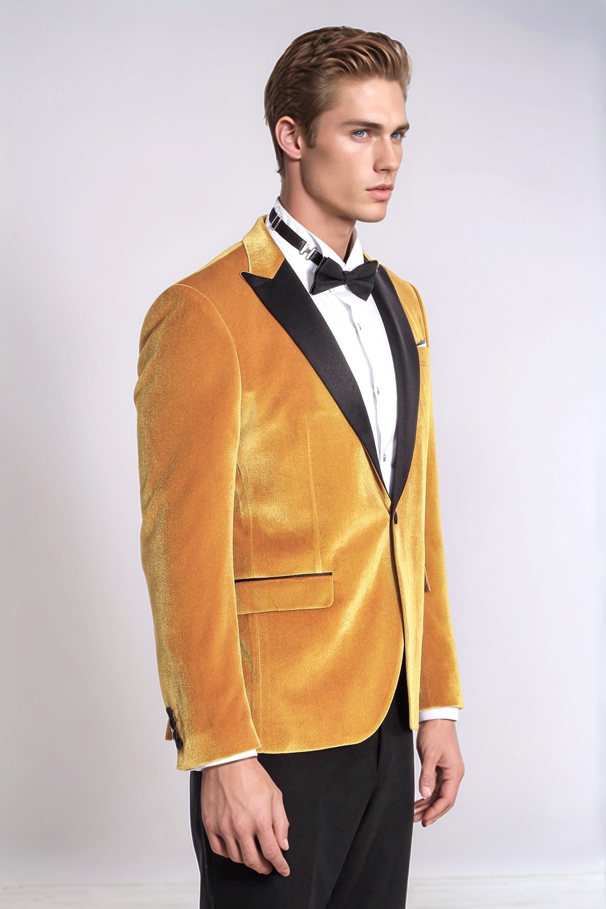 Velvet Slim Fit Yellow Men Tuxedo Jacket - Wessi