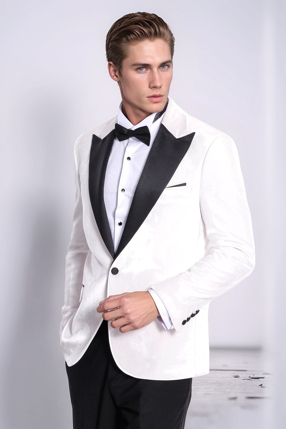 Velvet Slim Fit White Men Tuxedo Jacket - Wessi
