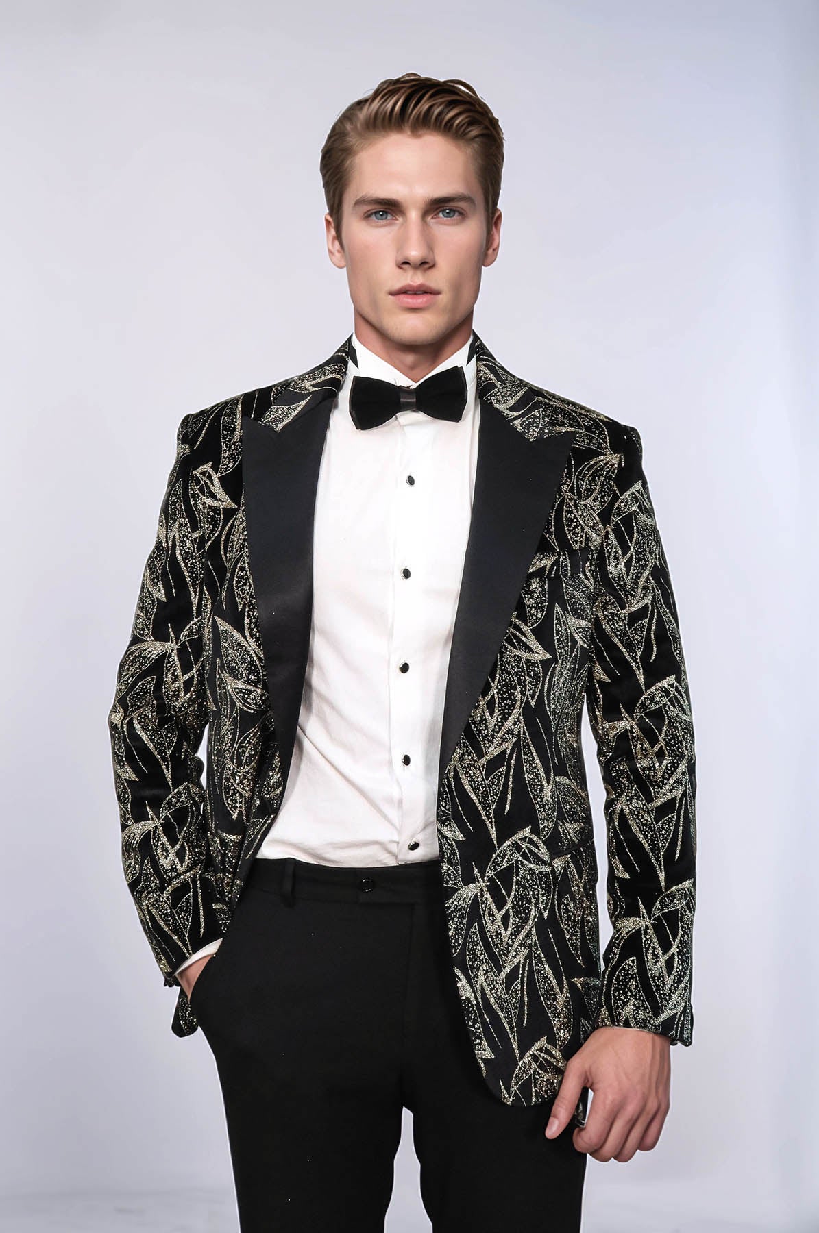 Glittery Slim Fit Black Men Wedding Tuxedo Blazer - Wessi